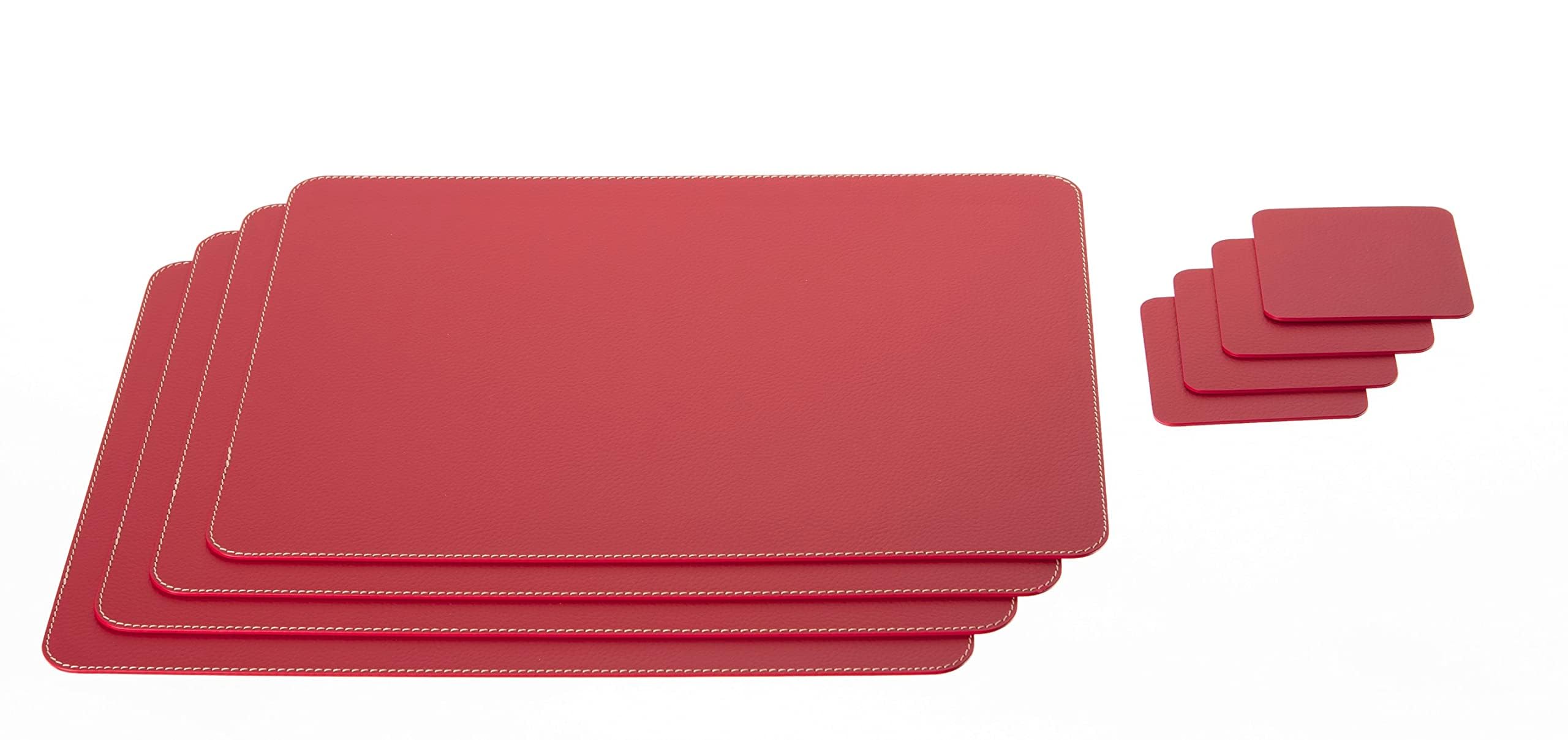 Nikalaz Set of Placemats and coasters, 4 table mats and 4 coasters, Place Mats, Recycled leather (Christmas Red, 40 x 30 cm)