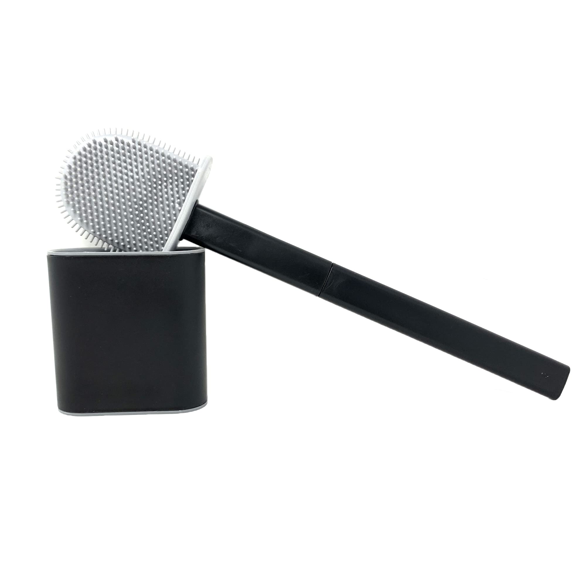 Toilet Brush and Holder Set, Silicon Bristle Toilet Brush With Drying Holder, Free Standing, Bendable bristle Brush Set for Bathroom Cleaning (Black - Design 1-36.5 * 9.8 * 4.3cm)