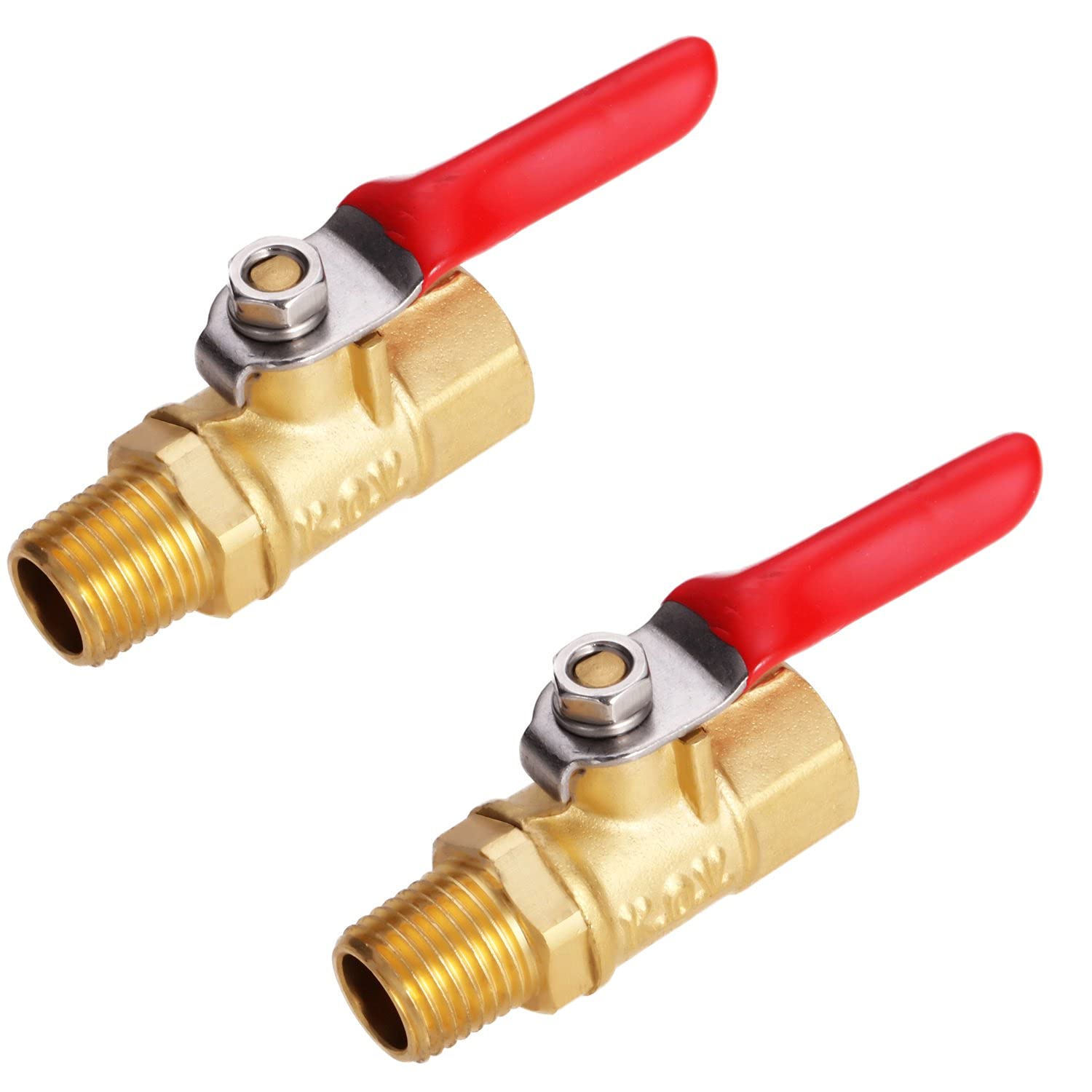 Litorange 2 PCS Heavy Duty Brass Mini Ball Valve Shut Off Switch, 1/4" BSPT (Male) x 1/4 INCH BSP (Female) Pipe Fittings, 180 Degree Operation Handle, Rated to 600WOG
