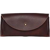 Leatherow Leather Sunglasses Case Genuine Eyeglass Holder Reading Glasses Protector Vintage Eyewear Storage for Men and Women