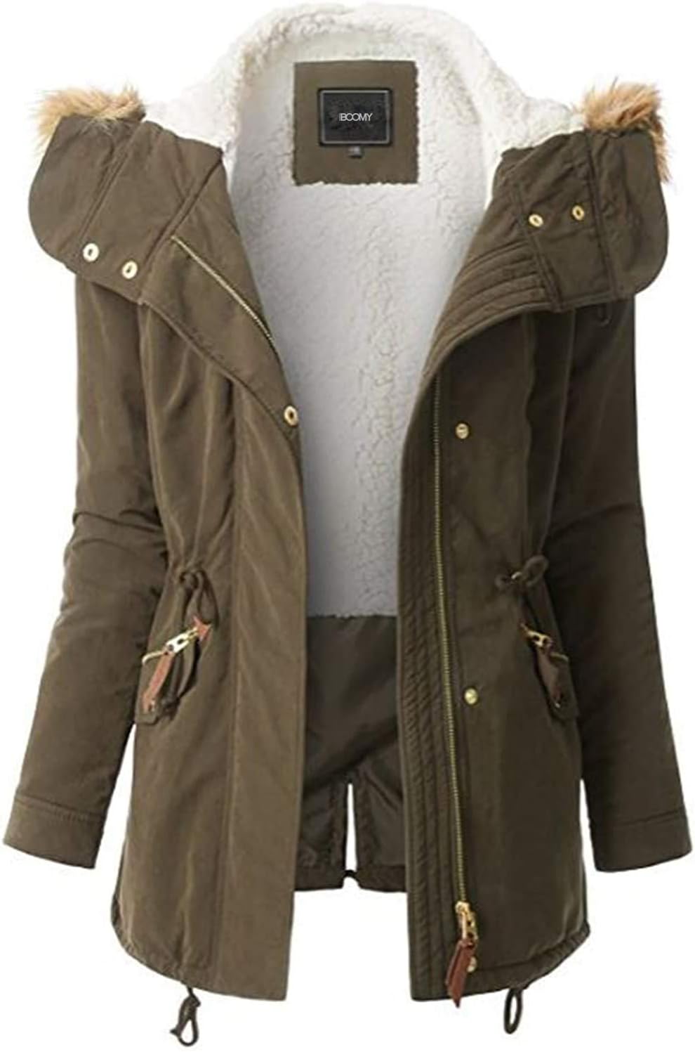FASHION BOOMY Women's Zip Up Safari Military Anorak Jacket with Hood Drawstring - Regular and Plus Sizes