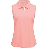 BGOWATU Women's Golf Shirts Sleeveless Polo Shirts Collared 3 Buttons Tennis Tank Tops UV Protection Quick Dry