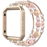 Simpeak Beaded Band Compatible with Fitbit Blaze Smartwatch Fitness, Small(6.3") Handmade Beaded Jewelry Bracelet Band Strap Replacement for Fit bit Blaze Women, Pink