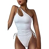 Eomenie Women's One Piece One Shoulder Swimsuit with Drawstring Tummy Control Bathing Suit Sexy High Cut Swim Suits