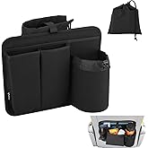 Easecos Airplane Seat Back Organizer, Flight Travel Organizer with 3 Metal Clips for Seat Back, Foldable Seatback Hanging Pocket with Storage Bag for Tablet, Passport, Phone, Water Bottle