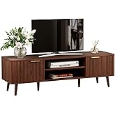 SHGJ&SOFT TV Stand for 60/65 Inch,Mid Century Modern Boho Entertainment Center with 2 Cabinets and Open Shelves,Wood Console for Living Room and Bedroom. (Brown, 1PC)