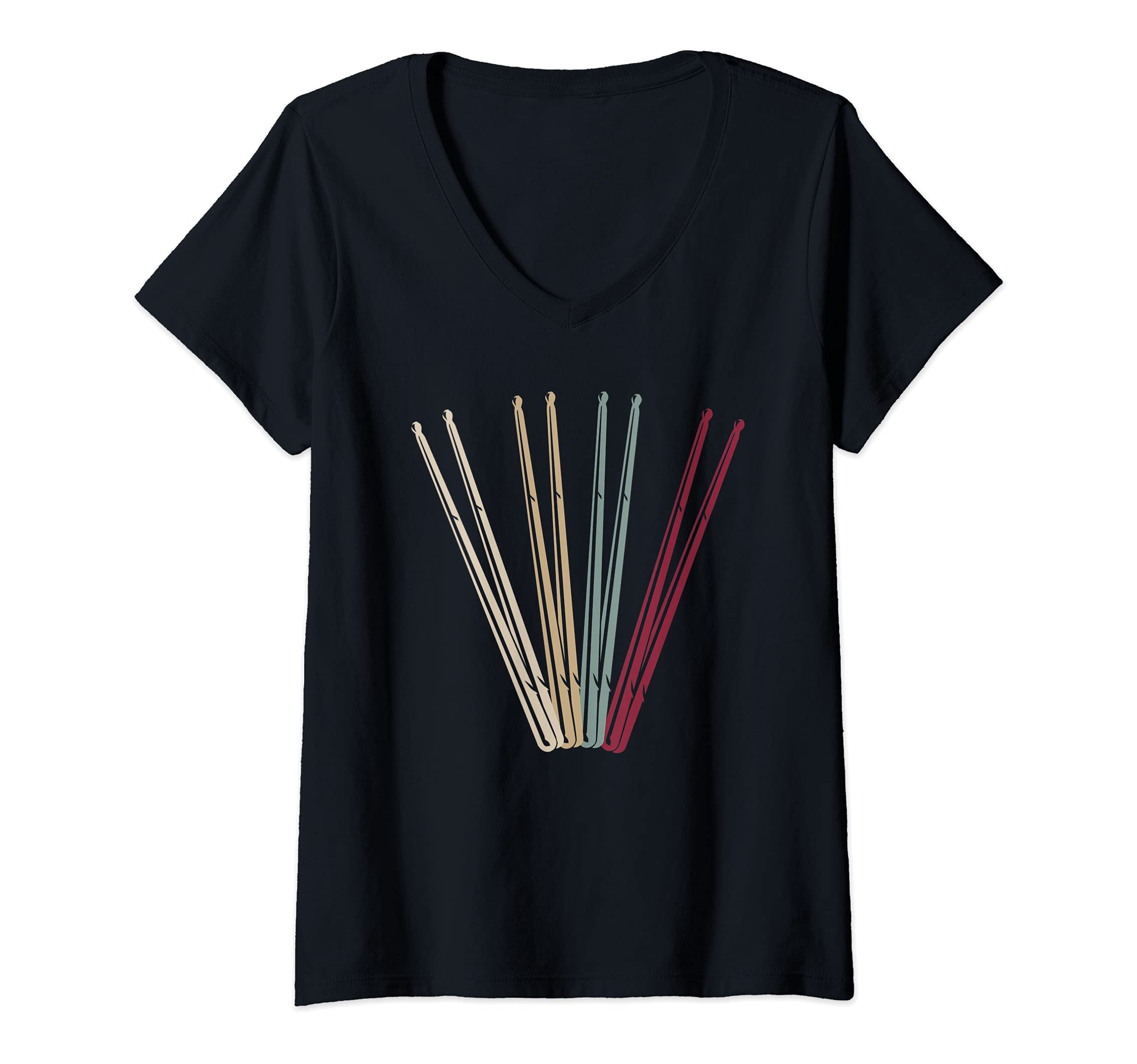 Womens Percussion Music Drums Player Drumsticks Drummer Retro Drums V-Neck T-Shirt