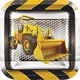 Creative Converting Construction Birthday Zone Square Foil Paper Dessert Plates (8 Count)