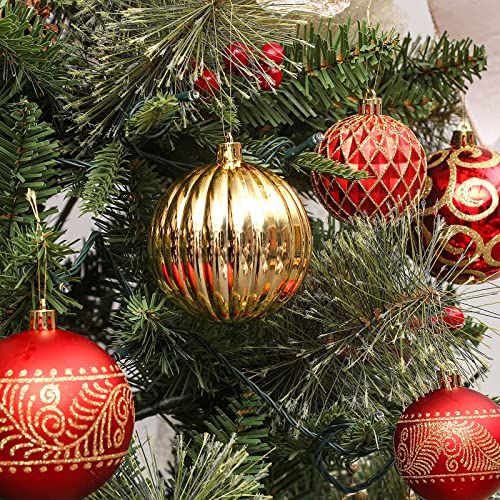 30pcs Christmas Tree Balls, 2.36" Christmas Ornament Decorations Shatterproof Ornaments Gold and Red Color Painted Christmas Baubles Decorations for Party Wedding Christmas Decor