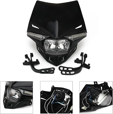 Amazon Jfg Racing オフロード ヘッドライト カウル 汎用 Hi Lo切替 セロー250 Dトラッカー250 Klx250 Xr250 バイク フロントマスク Ledデイライト ホンダ ヤマハ カワサキ等 ヘッドライト 車 バイク