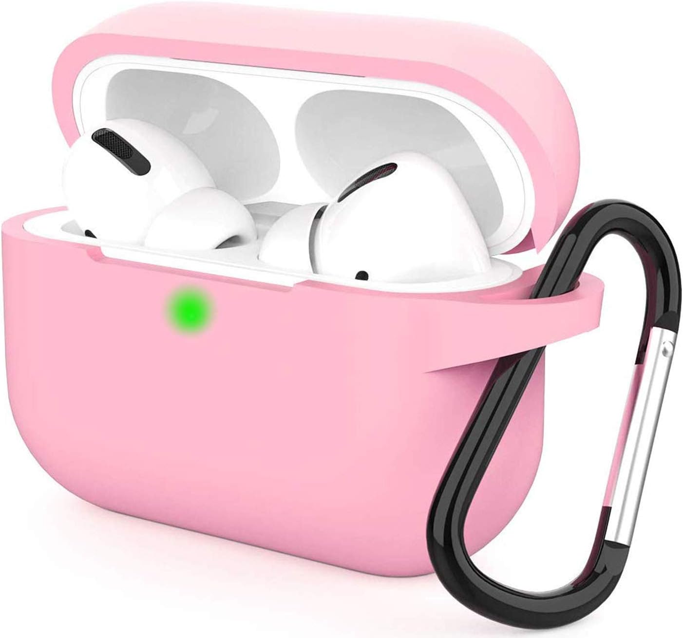 Case Compatible for Apple AirPods Pro Case,with Anti-Lost Carabiner.[Front LED Visible] Protective Silicone Cover and Skin Shockproof Case Cover Portable & Protective Silicone Skin Cover-Pink