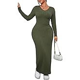 Women's Long Sleeve Maxi Dress Solid Color V Neck Elegant Bodycon 2025 Fall Winter Dresses Evening Party