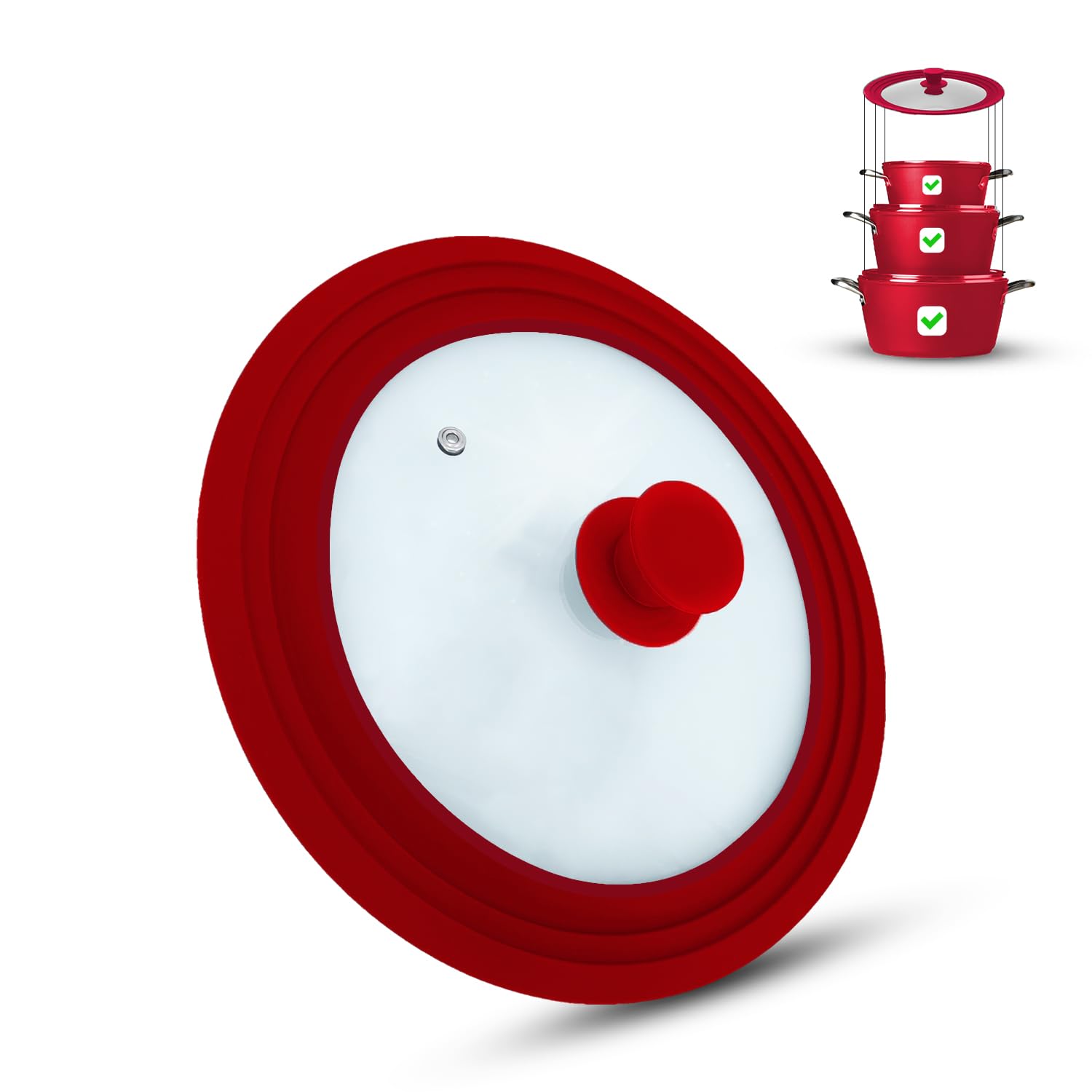 M.S.N Universal glass lid, pots and pans 28/30/32 cm, with outlet valve and silicone rim. (Red)