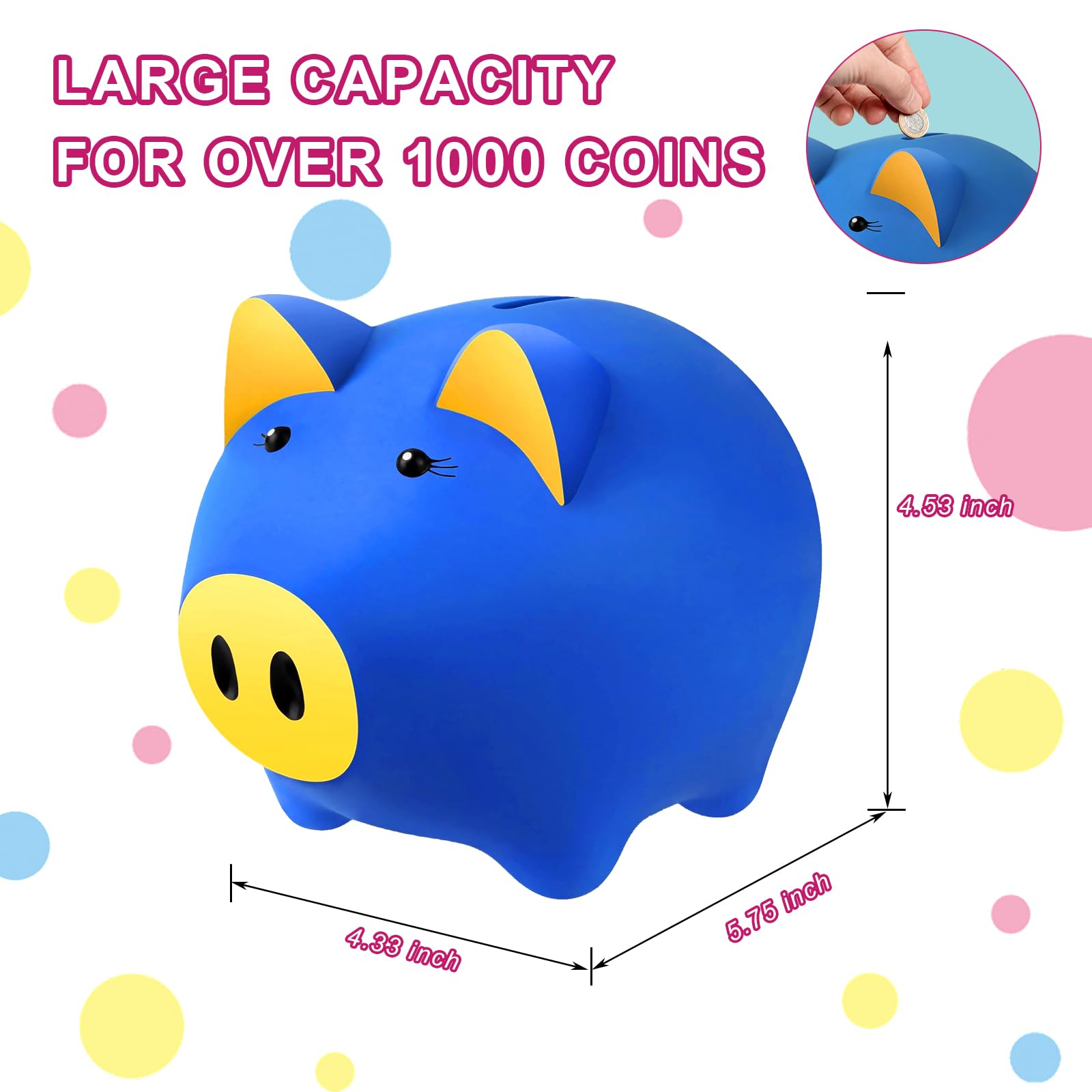 Glow in The Dark Magic Piggy Bank for Toddlers - Unbreakable Plastic Money Bank with Pig Shape for Kids & Adults - Cute Coin Savings Jar for Boys & Girls - Dark Blue