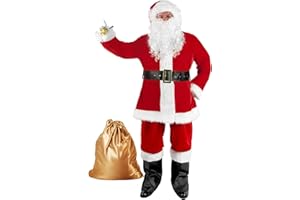WeGuard Santa Claus Costume for Men 11pcs Set Adult Santa Suit Christmas Deluxe Velvet Xmas Cosplay Holiday Outfit