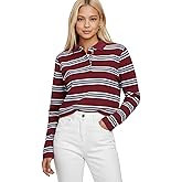 Lomehue Women Striped Rugby Shirts Y2K Vintage Collared Long Sleeve Polo Tops Oversized Sweatshirt Fall Casual Pullover