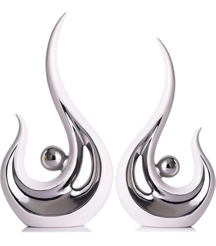 Statua Decorativa In Ceramica Bianco E Oro - Scultura Astratta Per Tavolo, Mensola O TV | Moderna Ed Elegante - Foto 14