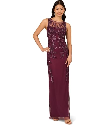 Adrianna Papell Women's Beaded Column Gown, Midnight, 4 : Clothing, Shoes & Jewelry
