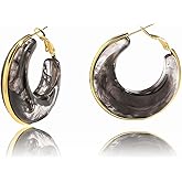 Acrylic Hoop Earrings Colorful Chunky Earrings for Women Trendy Pink Red Blue Black White Brown Resin Hoop Earring Big Large Statement Earring for Women Vintage Chunky Jewelry