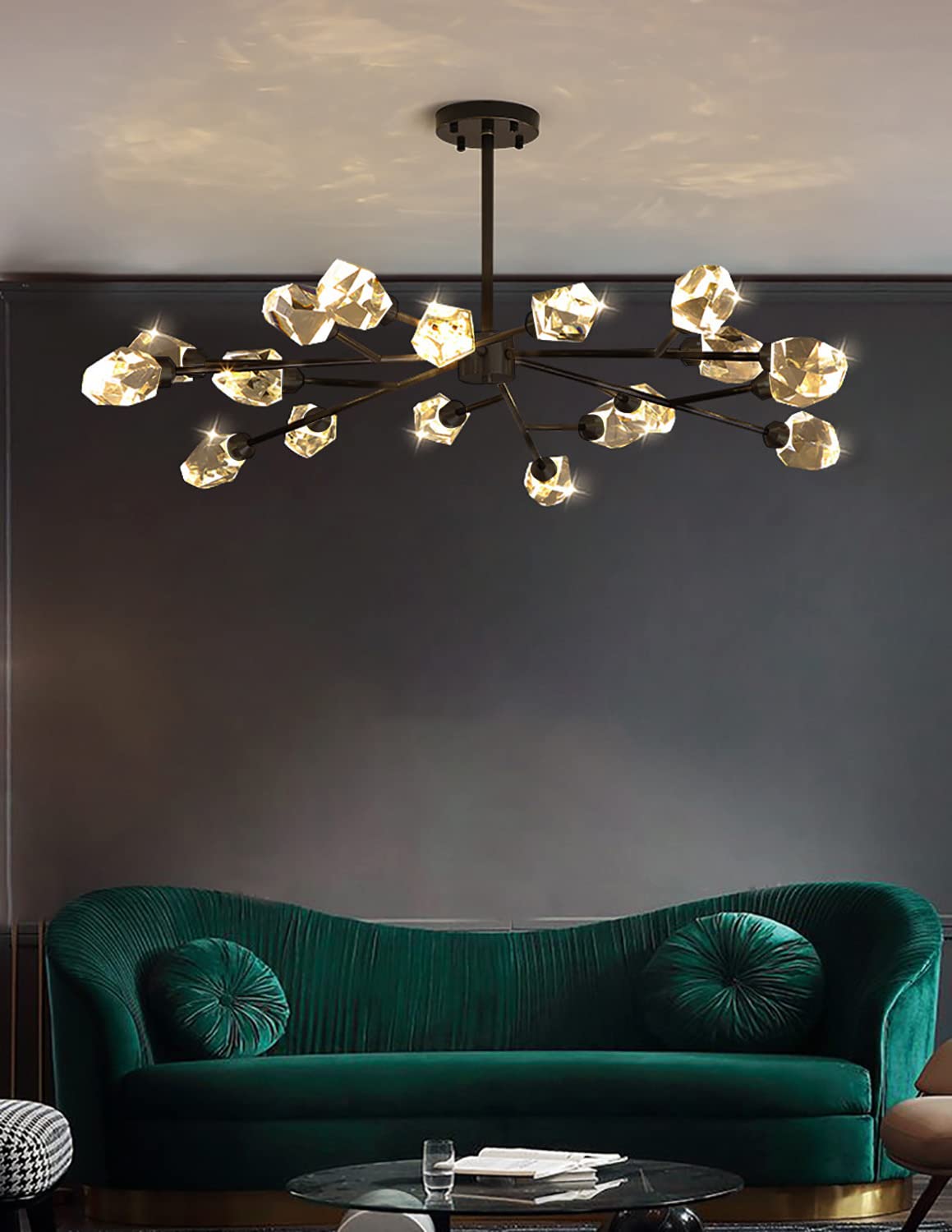 View 1 of **It's used and it's unknown if it's missing parts and it's not known if it works 100%***Modern Chandelier Ceiling Light Fixture Sputnik Crystal Chandeliers Black Farmhouse Chandelier Over Table 15-Light Height Adjustable Chandeliers for Dining Room, Livi