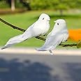 LWINGFLYER 2pcs White Doves Decorative Birds Artificial Simulation Foam Feathered Bird Pigeons Ornament for Wedding Wreaths Craft Christmas Tree Decorations 12cm (Wire Feet)