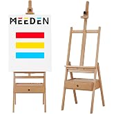 MEEDEN Painting Easel with Storage Drawer, Studio H-Frame Easel- Adjustable (60"~75") Solid Beech Wood Easel Stand for Painting for Adults, Holds Canvas Art up to 35",Natural