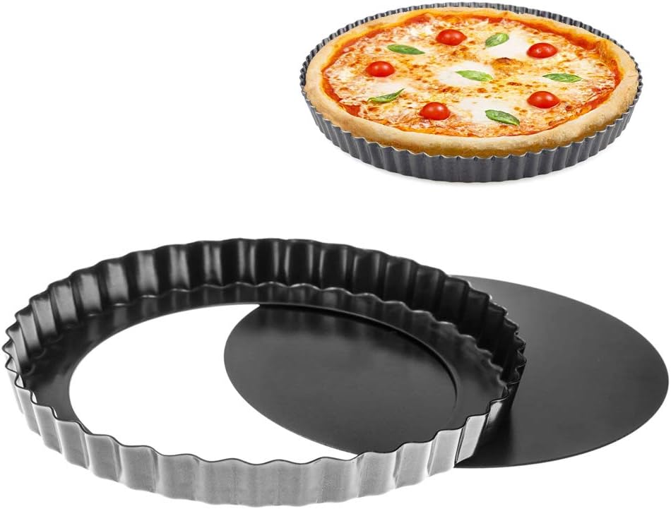 OFNMY 11 Inch Non-Stick Quiche Pan with Removable Bottom Pizza Pan Baking Pie Pan, Carbon Steel