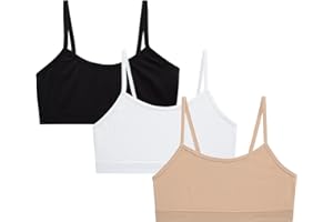 Rene Rofe Girls' Training Bra – 3 Pack Comfort Stretch Cami Bralette - Spaghetti Strap Starter Bras for Girls (7-14)