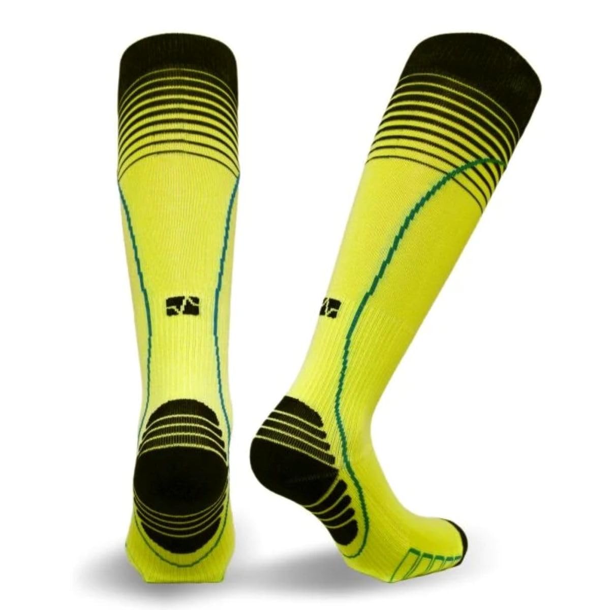 Vitalsox Performance Stripe Calcetines de compresión graduados, aumenta el rendimiento, estimula la circulación (EE. UU., Alfa, Mediano, Regular, Regular, Amarillo)
