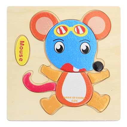 Alician Toy Children Cartoon Wooden Intelligence Jigsaw Puzzle Toy Animal Transportation Cognize Hands Grip Toy Mouse