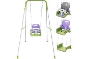 JWPEHOE Toddler Swing with Soft Cushion, Foldable Indoor & Outdoor Baby Swing, Easy to Install & Store for Backyard Play (Purple)