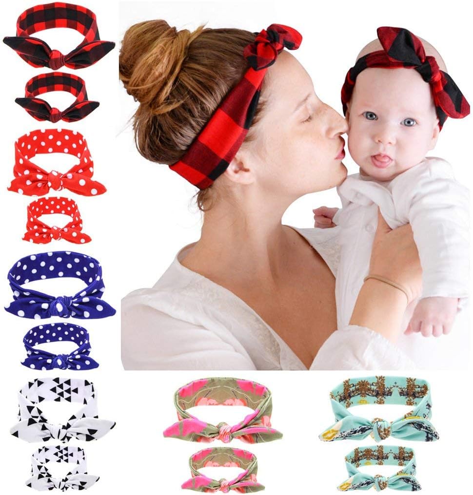 SoulQ 6 Sets Mommy and Me Headbands Hair Band Bow Knot Headbands Baby Hair Accessories Turban Baby Matching Head wrap Set, Style a, S