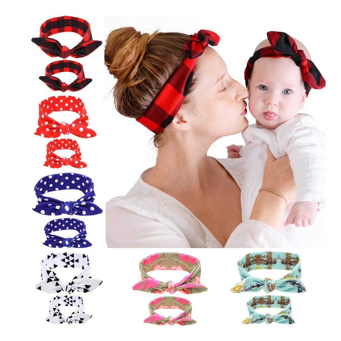 SoulQ 6 Sets Mommy and Me Headbands Hair Band Bow Knot Headbands Baby Hair Accessories Turban Baby Matching Head wrap Set, Style a, S