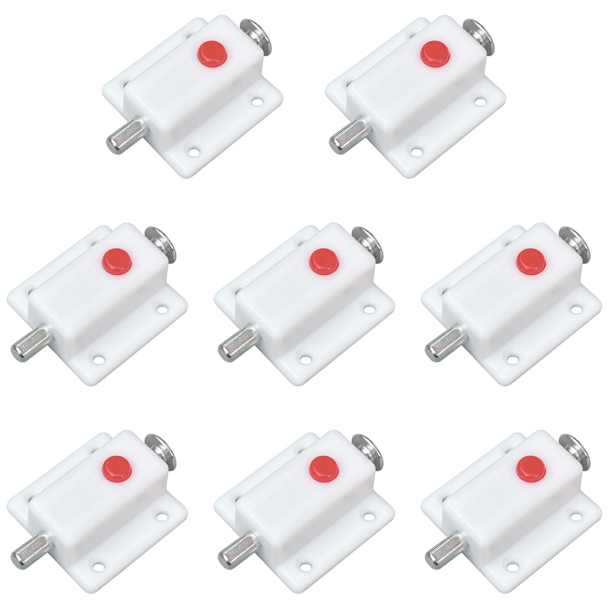 8 PCS Plastic Spring Loaded Automatic Door Latches with Push Button (White)