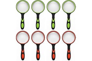 SHENGQIDZ 8 Pack 8X Handheld Magnifying Glass Reading Magnifier for Seniors and Kids, 50mm Magnifying Glass Lens with Non-Slip Rubber Handle for Reading Hobbies and Science
