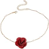 Vintage Flower Choker Necklace with Baroque Pearl Handmade Rose Floral Sexy Plated Collar Neck Chain Bridal Party Neck Jewelry for Women