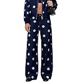 Pivanzore Y2K Polka Dot Jeans Women Vintage Stretch Wide Leg Denim Pants Casual Distressed Baggy Boyfriend Jeans with Pockets