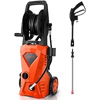 Suyncll Pressure Washer 3000PSI Electric Power Washer with Hose Reel and Brush,High Pressure Washer for Driveway Fence Patio Deck Cleaning (Orange)