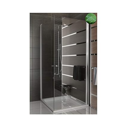 Antikalk Eckeinstieg Duschkabine aus ESG Glas 80x80 cm und Hebe-Senk Mechanismus (Pendeltür) von Alpenberger