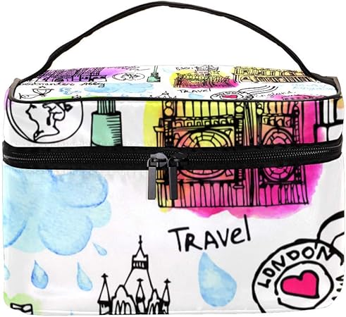Amazon Ayustyle バニティケース コスメケース レディース ジュエリーケース メイクボックス ロンドン はがき 名所 落書き 化粧ケース 収納ケース 小物入れ コスメボックス かわいい おしゃれ 人気 ブランド プレゼント Ayustyle メイクボックス 通販