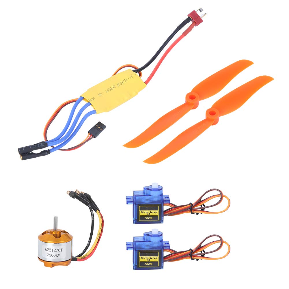 Kuuleyn Brushless Motor, Mini Servo, A2212 2200KV Brushless Motor 30A ESC SG90 9G Micro Servo 6035 Propeller for RC Plane, with 9G SG90 Servo, A2212 KV2200 Brushless Motor(30A ESC)