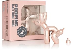 Artconal Balloon Dog Statue Decor, Shiny Accent Small Knick Knacks Decor for Shelf, White Elephant Funny Gag Gifts, Pooping Dog Statue for Bathroom Table, 3¾ inch Resin Electroplated Rose Gold