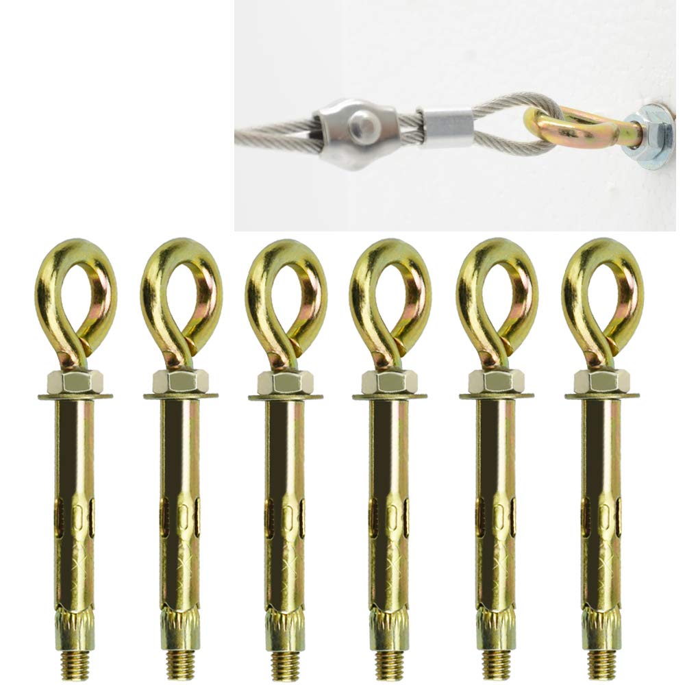 AFASOES 6pcs Expansion Anchor Bolts M6 x 60mm Expanding Eye Shield Bolt Fixings Heavy Duty Sleeve Anchors Ring Lifting Eyebolts with Closed Hooks for Secure Fixing in Wall Masonry Concrete