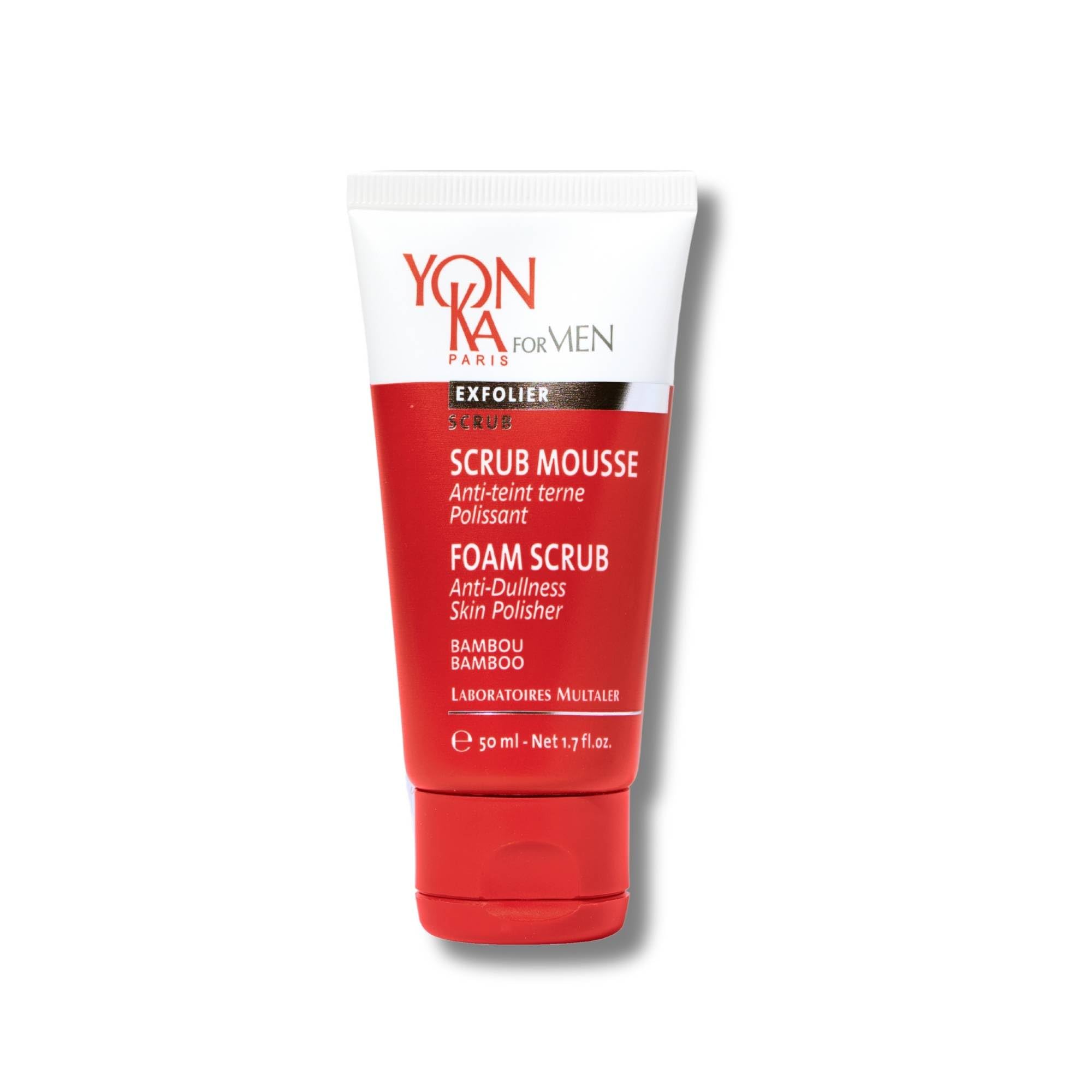 Yon-Ka Foaming Scrub Gel for Men 50ml | 95% Natural Origin, Exfoliating Face Scrub | Removes Blackheads, Shrinks Dilated Pores, Prevents Ingrown Hairs | Bamboo Extract for Radiant Skin