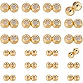 PH PandaHall 18K Gold Stopper Beads, 24pcs Double Hole Positioning Beads Silicone Slider Spacer Bead Brass Adjustable Round Bead for Jewelry Bracelet Necklace Making, Each Bead 3mm/4mm