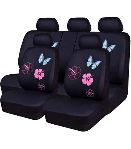 INSTANTARTS Mushroom Butterfly Car Seat Covers - 2 Piece Set, High Back Breathable, Stretch Fit For Most Cars