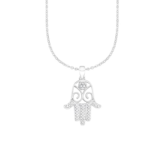 Amor Damen-Kette 45 cm mit Anhänger Hamsa Hand der Fatima 925 Silber rhodiniert Zirkonia weiß