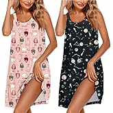 Ekouaer 2 Pack Nightgowns for Women Sleeveless Sleepwear Wide Strap Sleep Shirt Pleated Tank Sleepshirt S-4XL