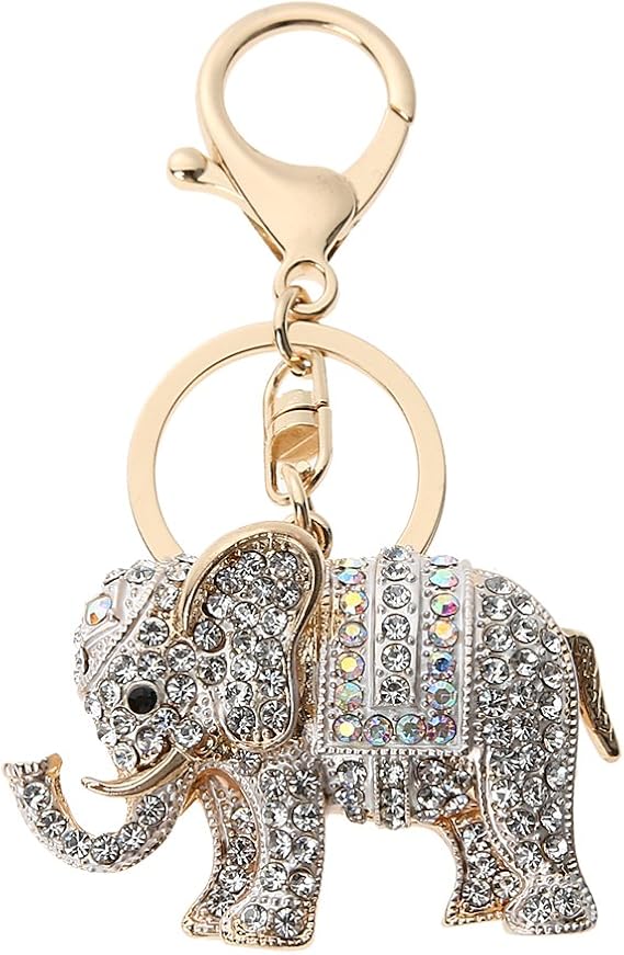 Demiawaking Colourful Diamante Elephant Keyring, Crystal Keychain