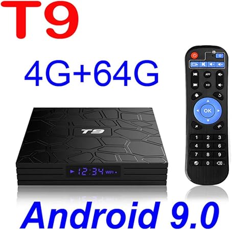 YPSMLYY Caja De TV Inteligente De Red T9 Android 9.0 Caja De TV Inteligente 3318 Bluetooth